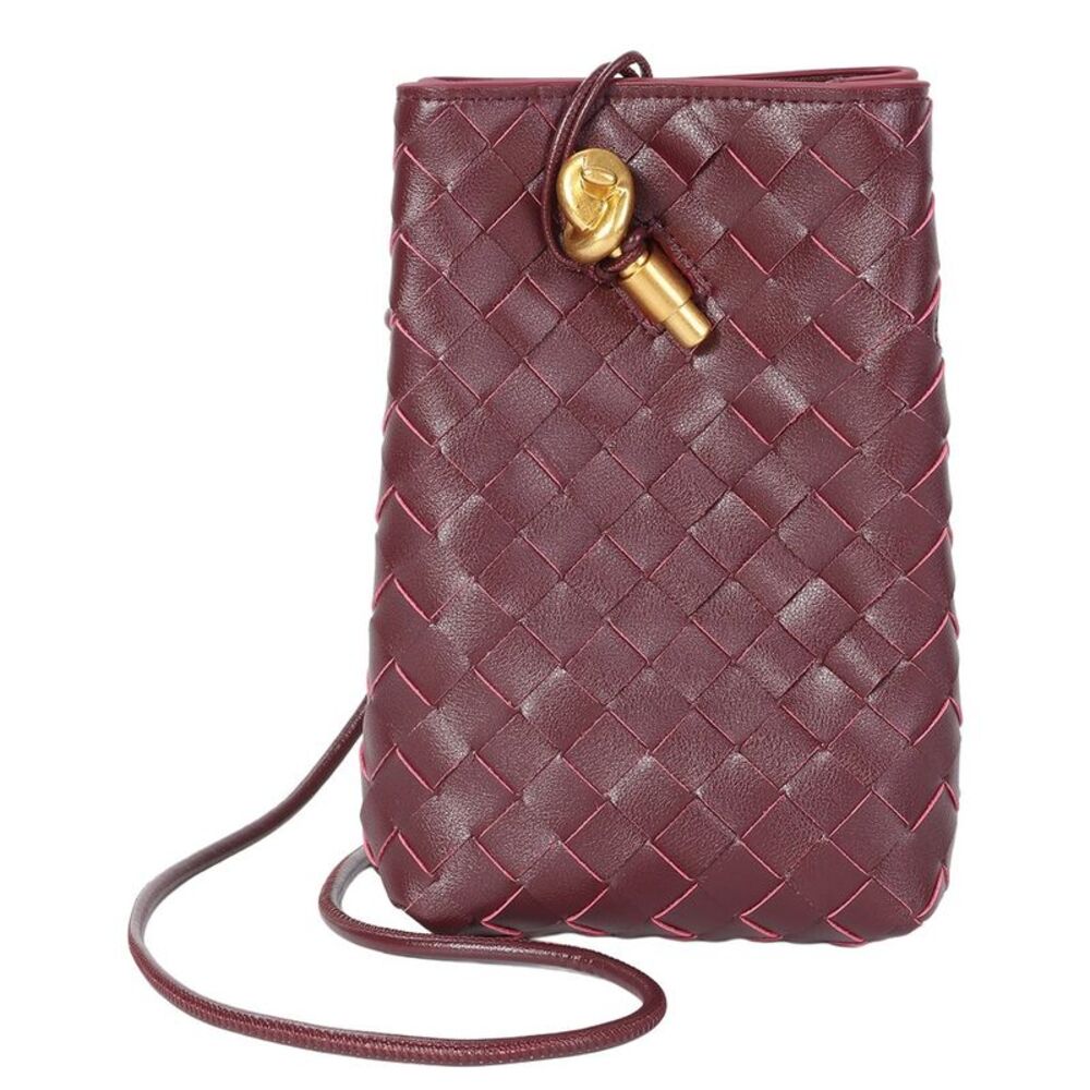 Tiffany & Fred Paris Handwoven Mini Leather Bucket Bag, Red